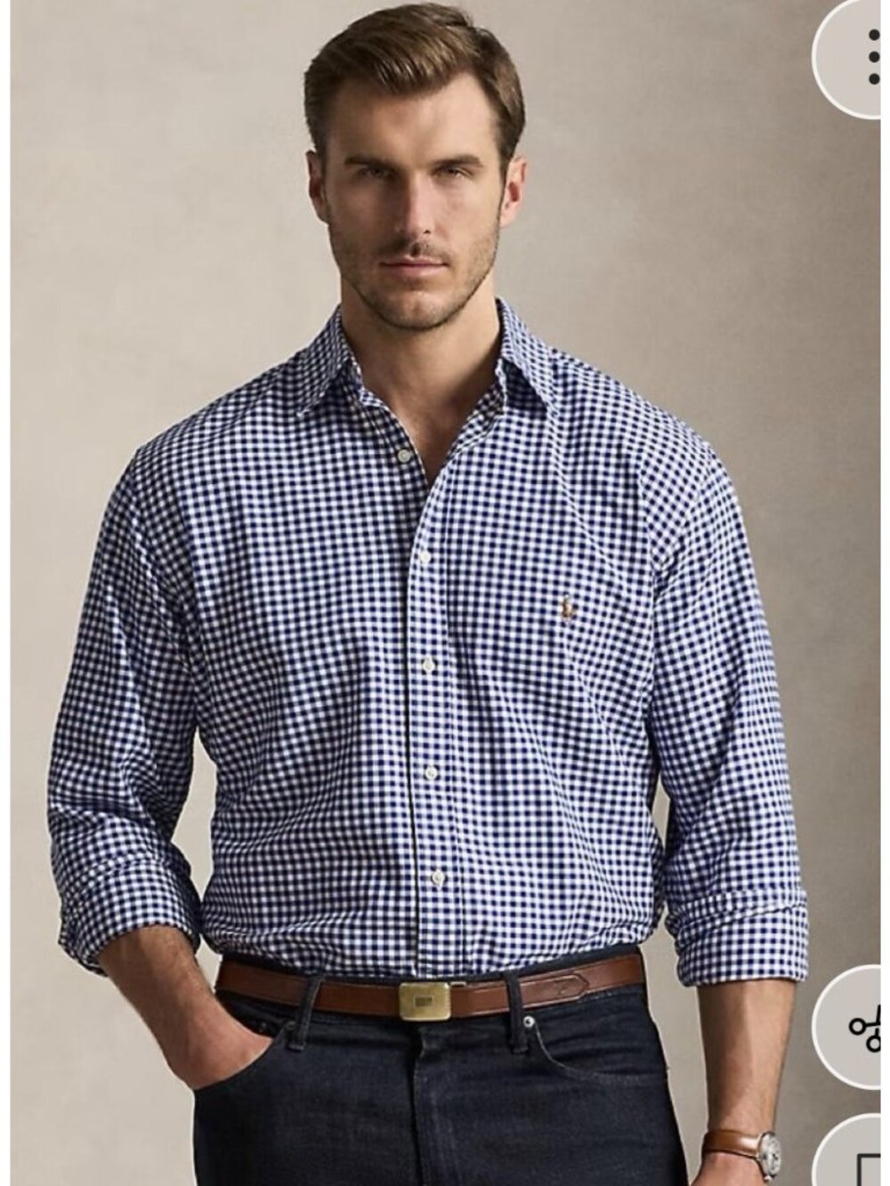 Ralph Lauren Classic Fit Blue/White gingham Button-Down Shirt Mens 2XLT Tall